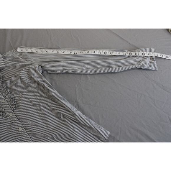 BANANA REPUBLIC Shirt Womens 10 Stretch Long Sleeve Striped Ruffled Collared - Picture 6 of 8